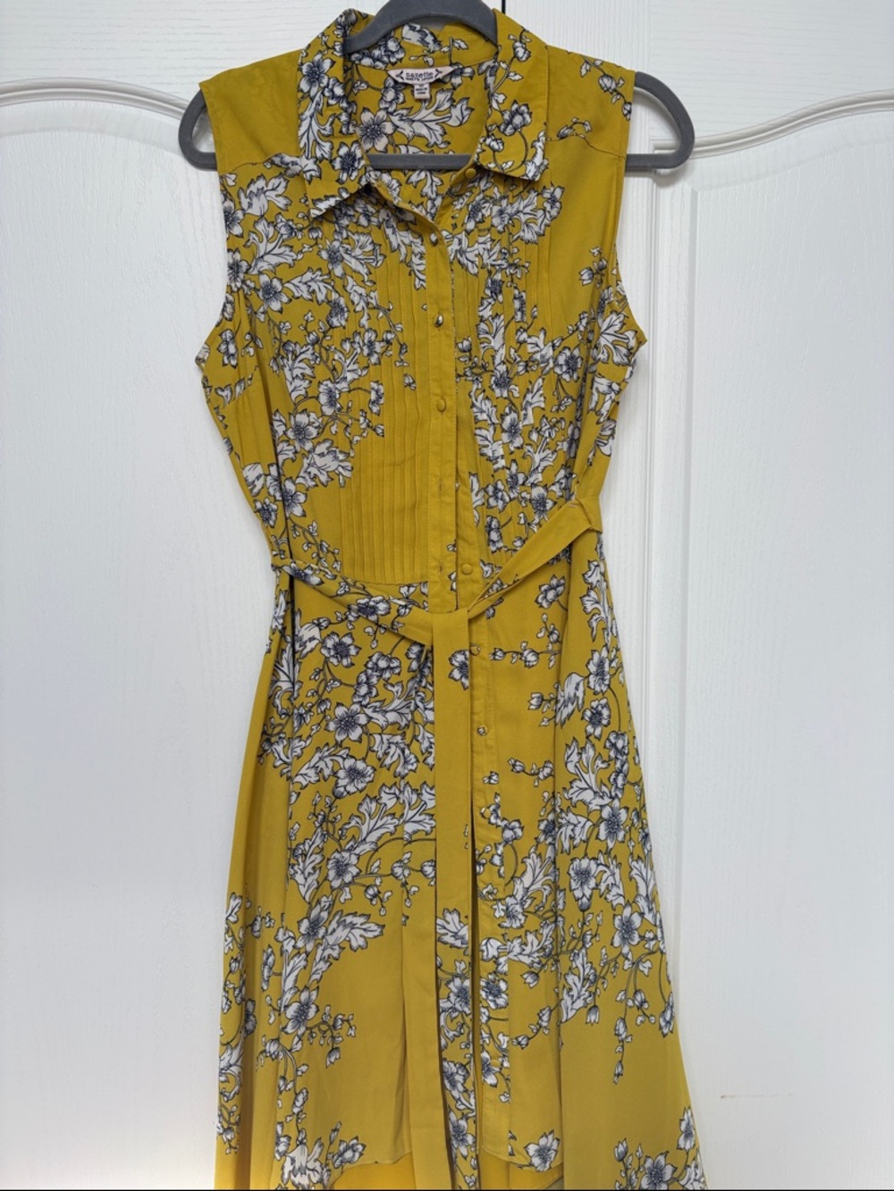 Nanette Lepore Mustard Yellow Floral Midi Shirt Dress